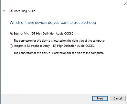 Select device to troubleshoot