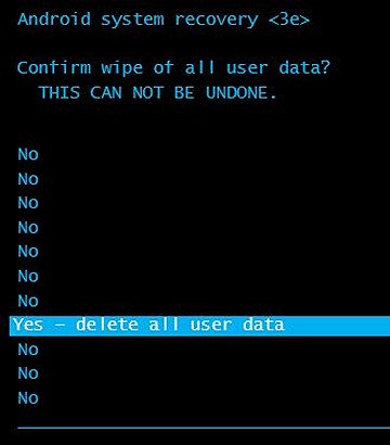 Confirm wipe of all user data