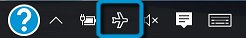 Taskbar with airplane mode icon highlighted